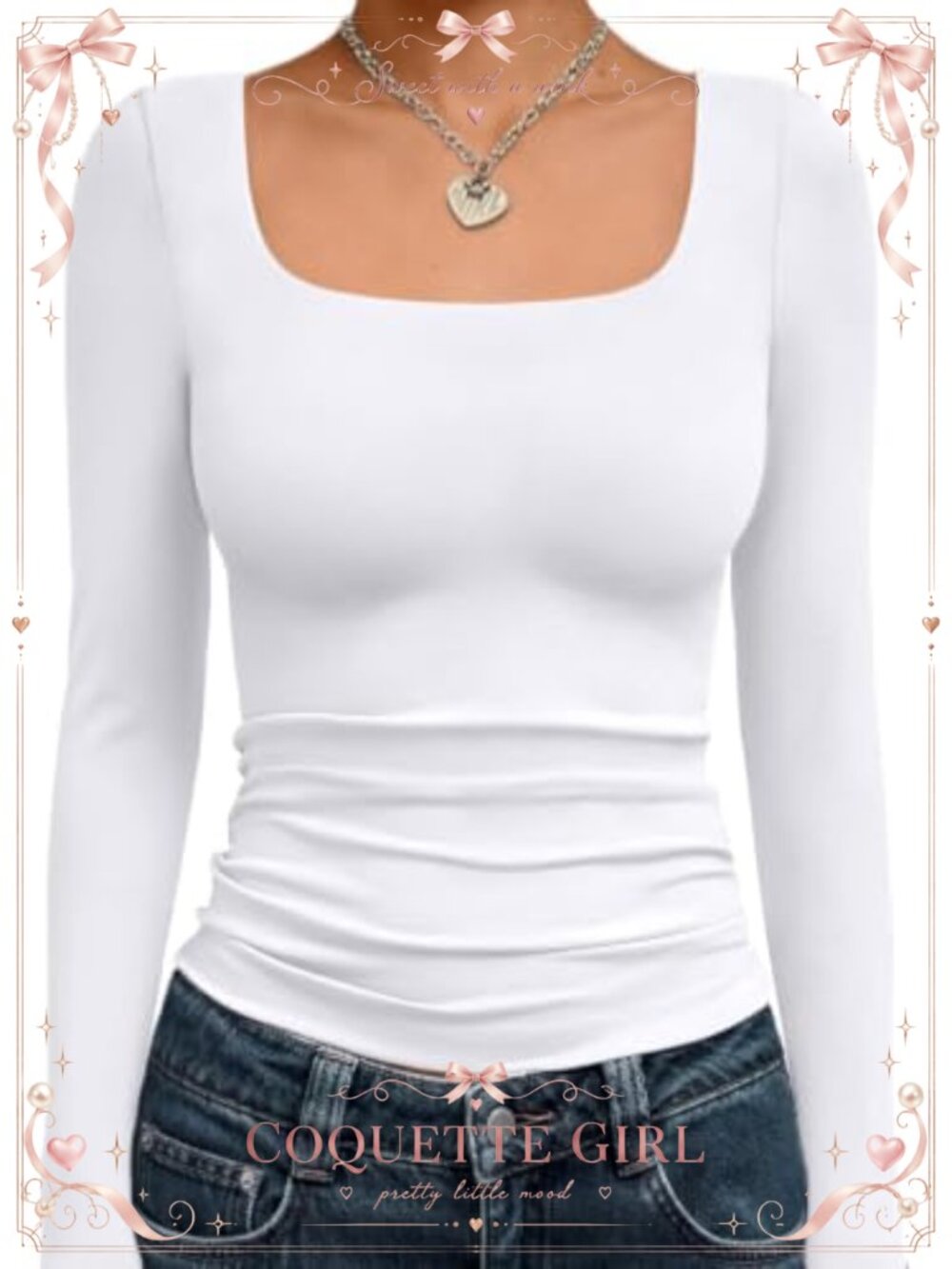 Double Layered Square Neck Long Sleeve Crop Top Slim Fit Y2K Basic Layering Tee
